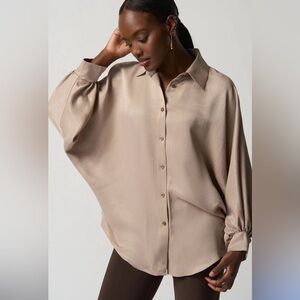 Joseph Ribkoff Copper-Brown Satin Button-Down Shirt. Gently used.